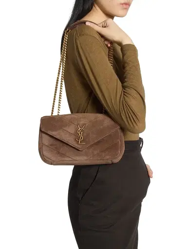 Saint Laurent Women's Loulou Shoulder Bag in Matelassé Suede - Brown Coffee | Thumbnail 3 Saint Laurent Women's Loulou Shoulder Bag in Matelassé Suede - Brown Coffee | Thumbnail 3