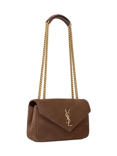 Saint Laurent Women's Loulou Shoulder Bag in Matelassé Suede - Brown Coffee | Thumbnail 4 Saint Laurent Women's Loulou Shoulder Bag in Matelassé Suede - Brown Coffee | Thumbnail 4