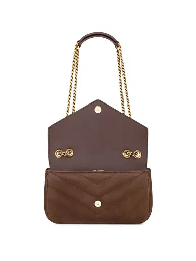 Saint Laurent Women's Loulou Shoulder Bag in Matelassé Suede - Brown Coffee | Thumbnail 6 Saint Laurent Women's Loulou Shoulder Bag in Matelassé Suede - Brown Coffee | Thumbnail 6