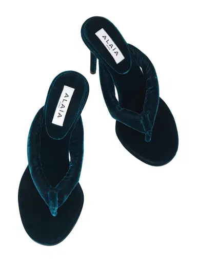 ALAIA Women's Tong 90MM Velvet Mules - Petrole | Thumbnail 4 ALAIA Women's Tong 90MM Velvet Mules - Petrole | Thumbnail 4