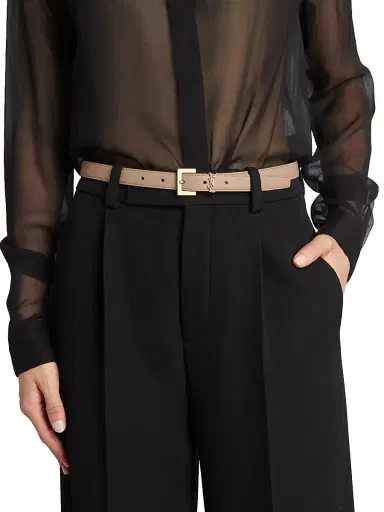 Saint Laurent Women's Cassandre Thin Belt with Square Buckle in Smooth Leather - Dark Beige | Thumbnail 2 Saint Laurent Women's Cassandre Thin Belt with Square Buckle in Smooth Leather - Dark Beige | Thumbnail 2