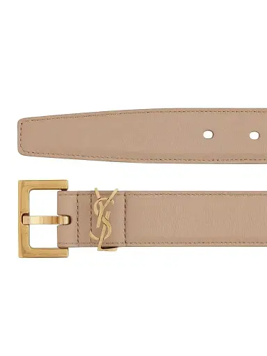 Saint Laurent Women's Cassandre Thin Belt with Square Buckle in Smooth Leather - Dark Beige | Thumbnail 4 Saint Laurent Women's Cassandre Thin Belt with Square Buckle in Smooth Leather - Dark Beige | Thumbnail 4
