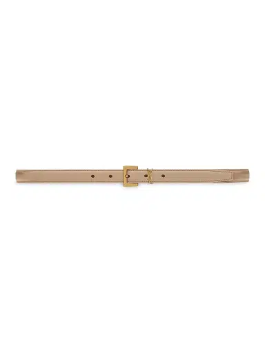 Saint Laurent Women's Cassandre Thin Belt with Square Buckle in Smooth Leather - Dark Beige | Thumbnail 1 Saint Laurent Women's Cassandre Thin Belt with Square Buckle in Smooth Leather - Dark Beige | Thumbnail 1