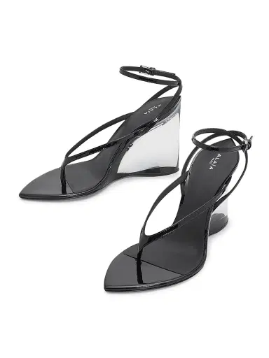 Alaïa Women's 90MM Leather Wedge Sandals - Noir | Thumbnail 2 Alaïa Women's 90MM Leather Wedge Sandals - Noir | Thumbnail 2