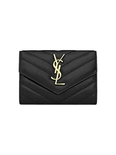 Saint Laurent Women's Cassandre Matelassé Envelope Wallet in Lambskin - Nero | Thumbnail 1 Saint Laurent Women's Cassandre Matelassé Envelope Wallet in Lambskin - Nero | Thumbnail 1