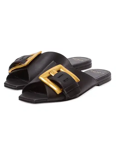Balmain Women's Anthe Buckle-Accented Leather Sandals - Noir | Thumbnail 2 Balmain Women's Anthe Buckle-Accented Leather Sandals - Noir | Thumbnail 2