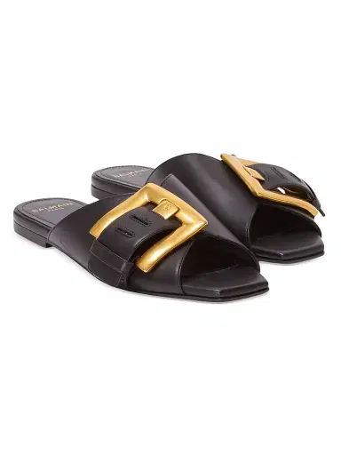 Balmain Women's Anthe Buckle-Accented Leather Sandals - Noir | Thumbnail 1 Balmain Women's Anthe Buckle-Accented Leather Sandals - Noir | Thumbnail 1