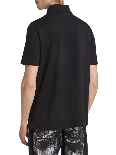 Balmain Men's Logo-Embroidered Cotton Quarter-Zip Polo Shirt - Noir Blanc | Thumbnail 5 Balmain Men's Logo-Embroidered Cotton Quarter-Zip Polo Shirt - Noir Blanc | Thumbnail 5