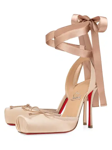 Christian Louboutin Women's Cassia Lace Up 100MM Satin Pumps - Blush | Thumbnail 2 Christian Louboutin Women's Cassia Lace Up 100MM Satin Pumps - Blush | Thumbnail 2