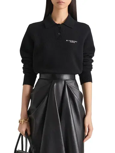 Givenchy Women's Polo Sweater in Wool and Cashmere - Black | Thumbnail 2 Givenchy Women's Polo Sweater in Wool and Cashmere - Black | Thumbnail 2