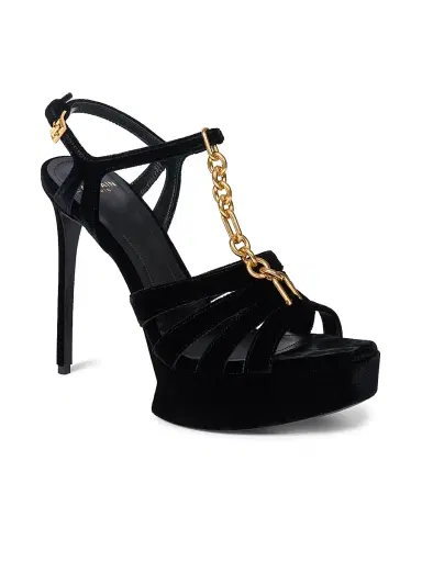 Balmain Women's 125MM Velvet Platform Sandals - Noir | Thumbnail 2 Balmain Women's 125MM Velvet Platform Sandals - Noir | Thumbnail 2