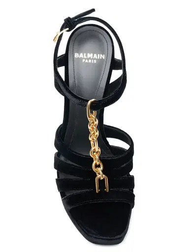 Balmain Women's 125MM Velvet Platform Sandals - Noir | Thumbnail 4 Balmain Women's 125MM Velvet Platform Sandals - Noir | Thumbnail 4