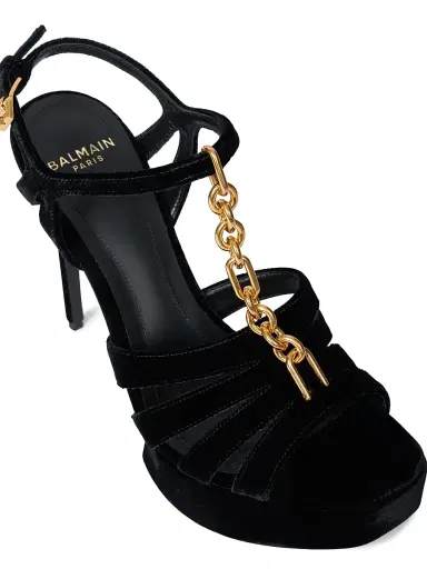Balmain Women's 125MM Velvet Platform Sandals - Noir | Thumbnail 5 Balmain Women's 125MM Velvet Platform Sandals - Noir | Thumbnail 5