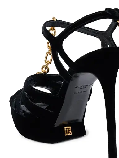 Balmain Women's 125MM Velvet Platform Sandals - Noir | Thumbnail 6 Balmain Women's 125MM Velvet Platform Sandals - Noir | Thumbnail 6