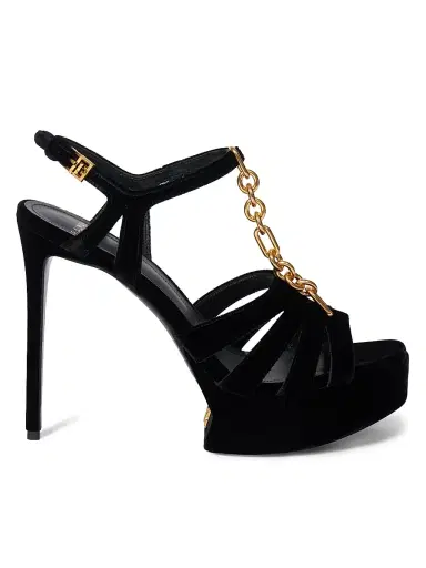 Balmain Women's 125MM Velvet Platform Sandals - Noir | Thumbnail 1 Balmain Women's 125MM Velvet Platform Sandals - Noir | Thumbnail 1