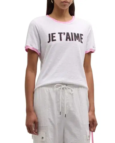 Cinq à Sept Two-Tone Je T 'aime Short-Sleeve Cotton T-Shirt | Thumbnail 1 Cinq à Sept Two-Tone Je T 'aime Short-Sleeve Cotton T-Shirt | Thumbnail 1