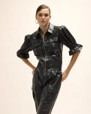Cinq a Sept Holly Cropped Vegan Leather Jacket | Thumbnail 4 Cinq a Sept Holly Cropped Vegan Leather Jacket | Thumbnail 4