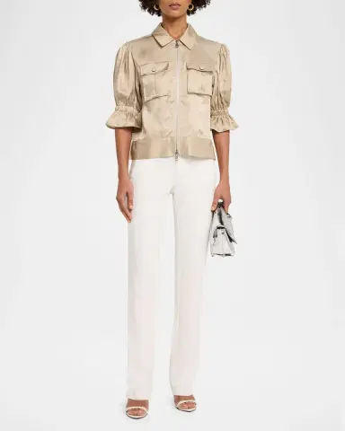 Cinq à Sept Holly Short-Sleeve Sateen Jacket | Thumbnail 2 Cinq à Sept Holly Short-Sleeve Sateen Jacket | Thumbnail 2