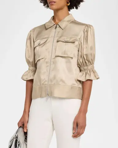 Cinq à Sept Holly Short-Sleeve Sateen Jacket | Thumbnail 4 Cinq à Sept Holly Short-Sleeve Sateen Jacket | Thumbnail 4