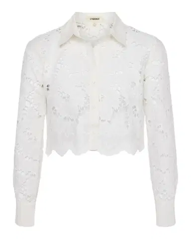 L'Agence Seychelle Floral Eyelet-Embroidered Cropped Shirt | Thumbnail 1 L'Agence Seychelle Floral Eyelet-Embroidered Cropped Shirt | Thumbnail 1
