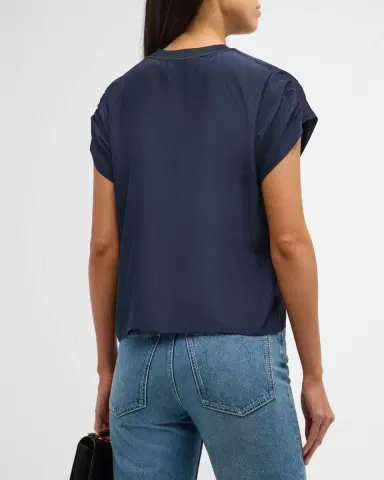 Cinq à Sept Lorainne Short Ruched-Sleeve Silk Top | Thumbnail 6 Cinq à Sept Lorainne Short Ruched-Sleeve Silk Top | Thumbnail 6