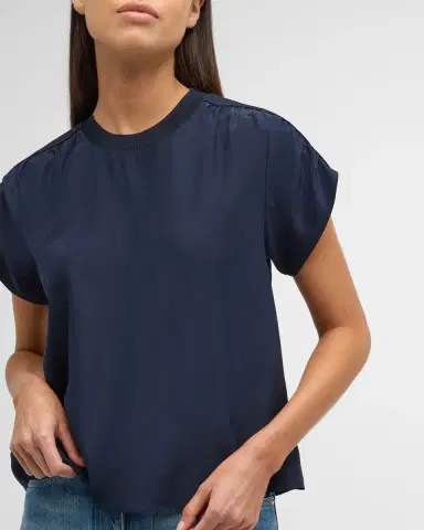 Cinq à Sept Lorainne Short Ruched-Sleeve Silk Top | Thumbnail 7 Cinq à Sept Lorainne Short Ruched-Sleeve Silk Top | Thumbnail 7