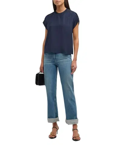 Cinq à Sept Lorainne Short Ruched-Sleeve Silk Top | Thumbnail 1 Cinq à Sept Lorainne Short Ruched-Sleeve Silk Top | Thumbnail 1
