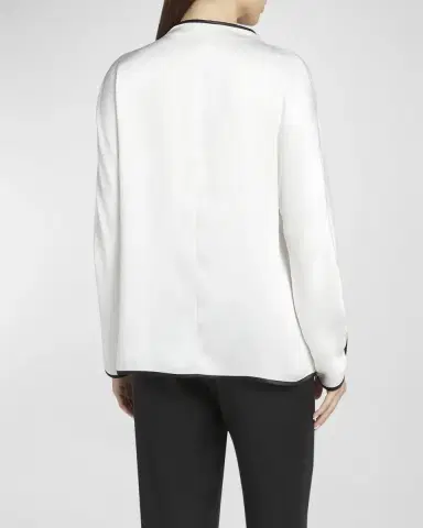 Giorgio Armani Tassel Silk Blouse with Contrast Tipping | Thumbnail 6 Giorgio Armani Tassel Silk Blouse with Contrast Tipping | Thumbnail 6