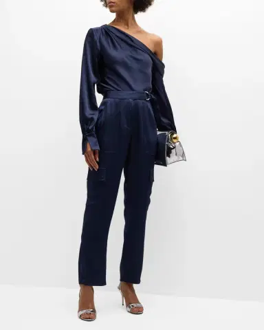 SIMKHAI Alice Draped Satin One-Shoulder Top | Thumbnail 2 SIMKHAI Alice Draped Satin One-Shoulder Top | Thumbnail 2