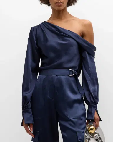SIMKHAI Alice Draped Satin One-Shoulder Top | Thumbnail 4 SIMKHAI Alice Draped Satin One-Shoulder Top | Thumbnail 4