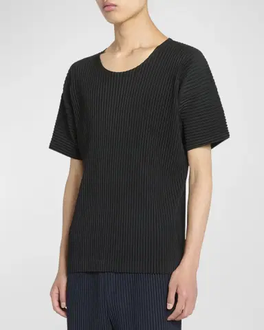 Homme Plissé Issey Miyake Men 's Basics Short-Sleeve Pleated Shirt | Thumbnail 4 Homme Plissé Issey Miyake Men 's Basics Short-Sleeve Pleated Shirt | Thumbnail 4