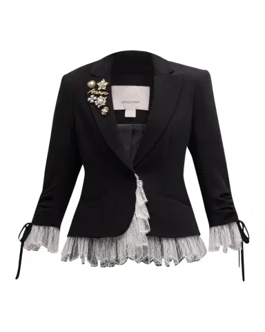 Cinq a Sept Le Petit Lace and Brooch Roxie Blazer | Thumbnail 1 Cinq a Sept Le Petit Lace and Brooch Roxie Blazer | Thumbnail 1
