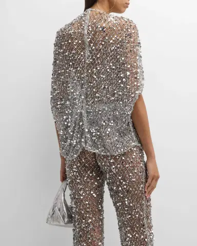 Lapointe Sequined Net Mesh Cape T-Shirt | Thumbnail 5 Lapointe Sequined Net Mesh Cape T-Shirt | Thumbnail 5