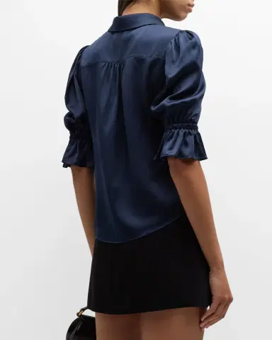 Cinq à Sept Fiona Silk Satin Short-Sleeve Top | Thumbnail 2 Cinq à Sept Fiona Silk Satin Short-Sleeve Top | Thumbnail 2