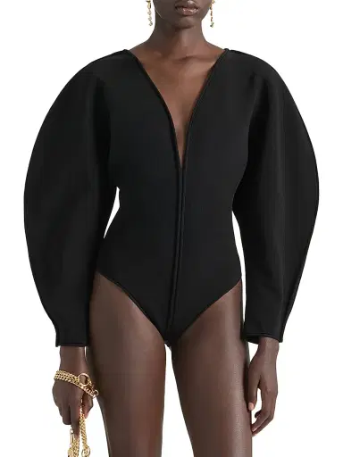 Givenchy Women's Cocoon Bodysuit in Engineered Knit - Black | Thumbnail 2 Givenchy Women's Cocoon Bodysuit in Engineered Knit - Black | Thumbnail 2