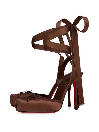 Christian Louboutin Women's Cassia Lace Up 100MM Satin Pumps | Thumbnail 2 Christian Louboutin Women's Cassia Lace Up 100MM Satin Pumps | Thumbnail 2