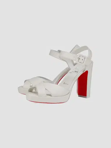 Christian Louboutin Women's Cora 100MM Leather Sandals - Bianco | Thumbnail 2 Christian Louboutin Women's Cora 100MM Leather Sandals - Bianco | Thumbnail 2