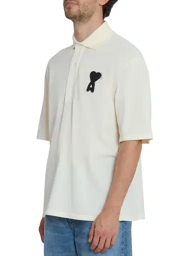 AMI Paris Men's Ami de Coeur Relaxed Polo Shirt - Blanc Creme Noir | Thumbnail 4 AMI Paris Men's Ami de Coeur Relaxed Polo Shirt - Blanc Creme Noir | Thumbnail 4
