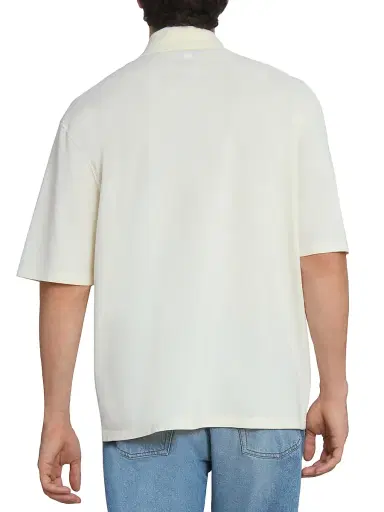 AMI Paris Men's Ami de Coeur Relaxed Polo Shirt - Blanc Creme Noir | Thumbnail 5 AMI Paris Men's Ami de Coeur Relaxed Polo Shirt - Blanc Creme Noir | Thumbnail 5