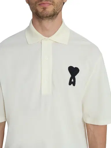 AMI Paris Men's Ami de Coeur Relaxed Polo Shirt - Blanc Creme Noir | Thumbnail 6 AMI Paris Men's Ami de Coeur Relaxed Polo Shirt - Blanc Creme Noir | Thumbnail 6