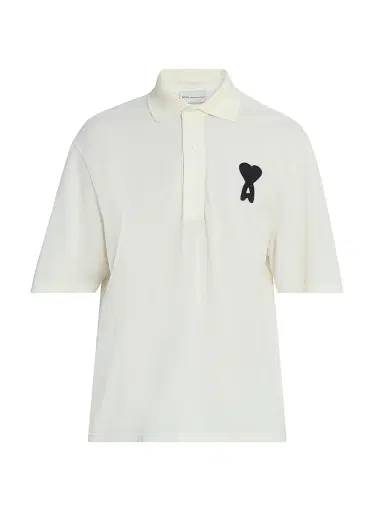 AMI Paris Men's Ami de Coeur Relaxed Polo Shirt - Blanc Creme Noir | Thumbnail 1 AMI Paris Men's Ami de Coeur Relaxed Polo Shirt - Blanc Creme Noir | Thumbnail 1
