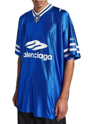 Balenciaga Men's 3B Football V-Neck Oversized T-Shirt - Royal Blue White | Thumbnail 3 Balenciaga Men's 3B Football V-Neck Oversized T-Shirt - Royal Blue White | Thumbnail 3