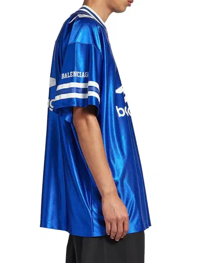 Balenciaga Men's 3B Football V-Neck Oversized T-Shirt - Royal Blue White | Thumbnail 4 Balenciaga Men's 3B Football V-Neck Oversized T-Shirt - Royal Blue White | Thumbnail 4