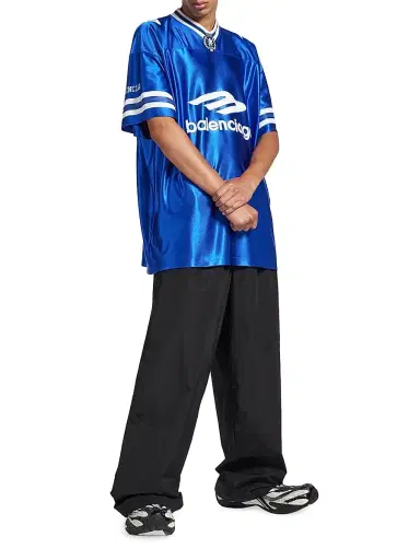 Balenciaga Men's 3B Football V-Neck Oversized T-Shirt - Royal Blue White | Thumbnail 7 Balenciaga Men's 3B Football V-Neck Oversized T-Shirt - Royal Blue White | Thumbnail 7