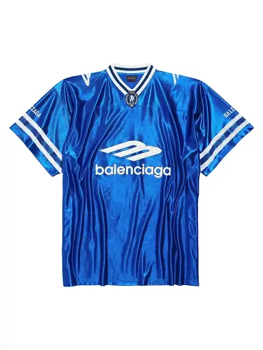 Balenciaga Men's 3B Football V-Neck Oversized T-Shirt - Royal Blue White | Thumbnail 1 Balenciaga Men's 3B Football V-Neck Oversized T-Shirt - Royal Blue White | Thumbnail 1