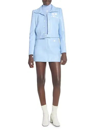 Courrèges Women's Reedition Vinyl A-Line Miniskirt - Sky | Thumbnail 2 Courrèges Women's Reedition Vinyl A-Line Miniskirt - Sky | Thumbnail 2