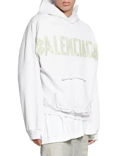 Balenciaga Men's Tape Type Ripped Pocket Hoodie - White | Thumbnail 3 Balenciaga Men's Tape Type Ripped Pocket Hoodie - White | Thumbnail 3