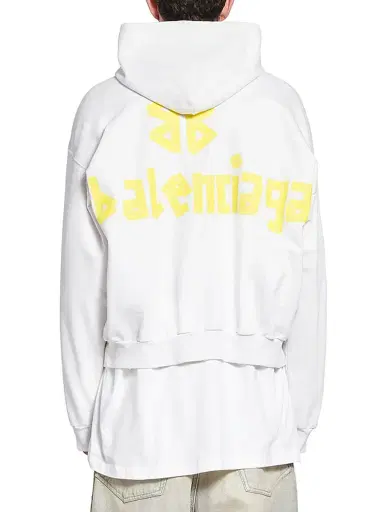 Balenciaga Men's Tape Type Ripped Pocket Hoodie - White | Thumbnail 4 Balenciaga Men's Tape Type Ripped Pocket Hoodie - White | Thumbnail 4