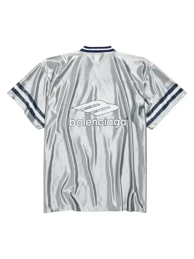 Balenciaga Men's 3B Football V-Neck Oversized T-Shirt - Grey White | Thumbnail 2 Balenciaga Men's 3B Football V-Neck Oversized T-Shirt - Grey White | Thumbnail 2