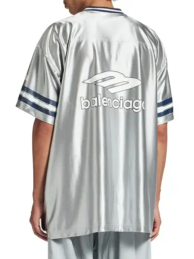 Balenciaga Men's 3B Football V-Neck Oversized T-Shirt - Grey White | Thumbnail 5 Balenciaga Men's 3B Football V-Neck Oversized T-Shirt - Grey White | Thumbnail 5